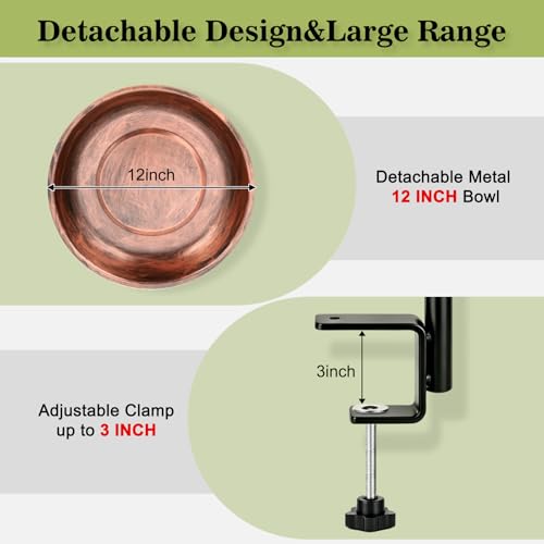 Gtongoko Deck Mounted Metal Bird Bath for Outside, 12 Inch Dia Weather-Resistant Birdbath Bowl for Balcony Fence Railing with Adjustable Clamp Outdoors by Gtongoko - Used condition - Image 4