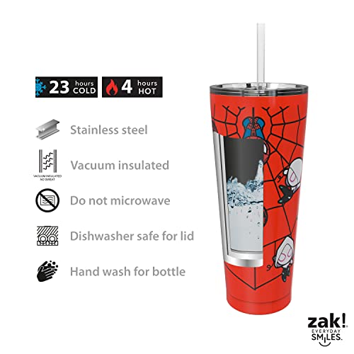 Image of Zak Designs Marvel Spider-Man Vacuum Insulated Stainless Steel Travel Tumbler with Splash-Proof Lid, Includes Reusable Plastic Straw and Fits in Car Cup Holders (18 /8 SS, 25 oz, Non-BPA)