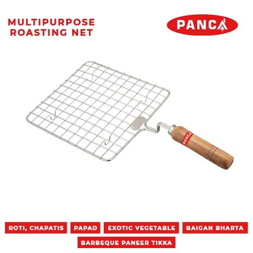Image of AADHIK Papad Jali Roast With Spatula and Tong, Paneer Grill, Roti Maker, Barbeque Square Jali Roaster Chapati Toast Grill Wooden Handle Vegetable tandoor net, Baigan Bharta