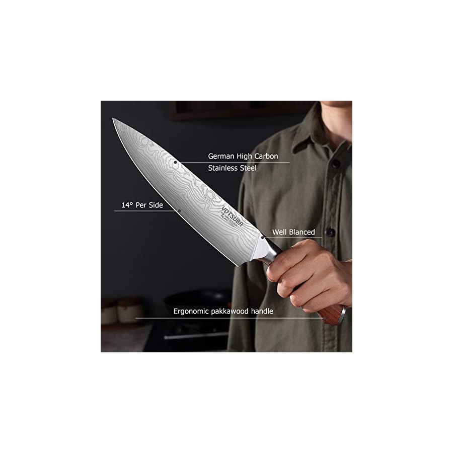YOTSUBA Kitchen Knife Set, Chef Knife Set, Sharp High Carbon Stainless Steel Forged Blade Kitchen Knives Set with Ergonomic Rosewood Handle, Natural Wood