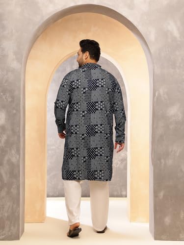 Image of SOJANYA Plus (Since 1958) Men's Cotton Blend Sanganeri Printed Long Kurta