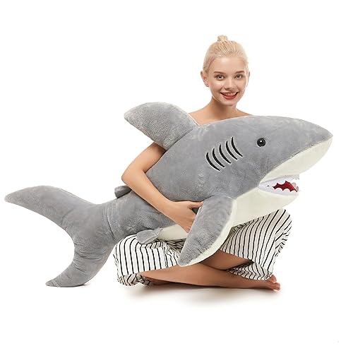 Image of MorisMos 51inch Giant Shark Stuffed Animal, Large Shark Plush Pillow, Giant Shark Plush Toy, Soft Ocean Animal Stuffed Animal Shark Pillow for Kids, Adults, Boys, Girls, Shark Lovers, Gray