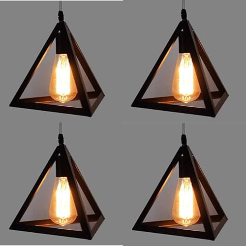 Image of GreyWings Modern Triangle Hanging Pendant Light for Ceiling, Black Metal, Antique Decor, E-27 Holder (Bulb is not Included) Pack of 4.