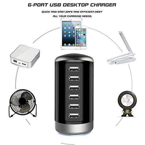 Usb Charger 6-Port Desktop Usb Charging Station With Smart Identification Technology Compatible With Iphone 14/13Pro Max 12/12 Mini/12Pro/12 Pro Max/11,Tablets, Smartphones (Black) #TOP4