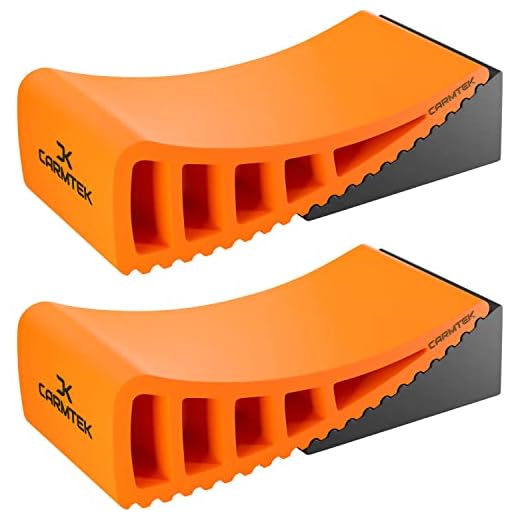 CARMTEK Camper Leveler 2-Pack Kit | Fit Curved RV Levelers with Wheel Chocks for Tight Dual Axle Trailers | Faster RV Leveling System Than RV Leveling Blocks | RV Accessories for Travel Trailers