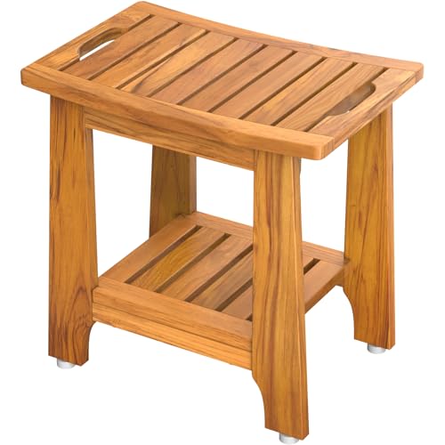 18" Standard Teak Shower Bench with Shelf & Handle -