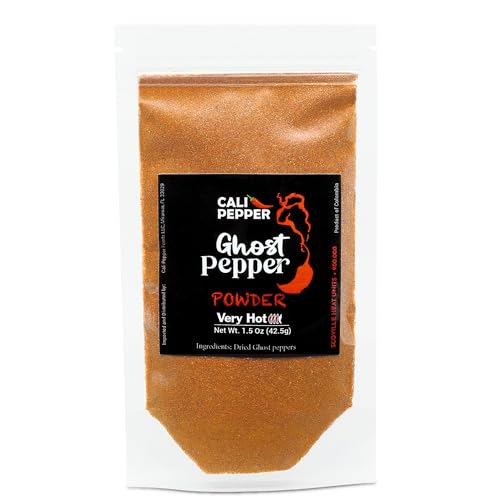 Cali Pepper Ghost Pepper Powder, 1.5 oz (42.5 g), Very Hot Over 900,000 SHU, 100% Bhut Jolokia Chili Powder, Resealable Pouch for Hot Sauce, Seasoning, Chili