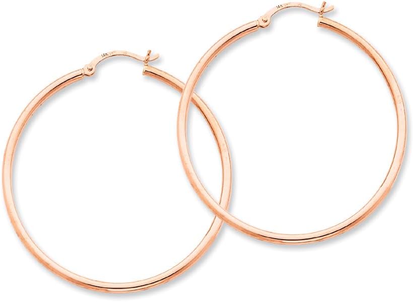 14K Rose-Pink Gold Hoop Earrings 2 Inches (2.00 mm Thick) - Image 2