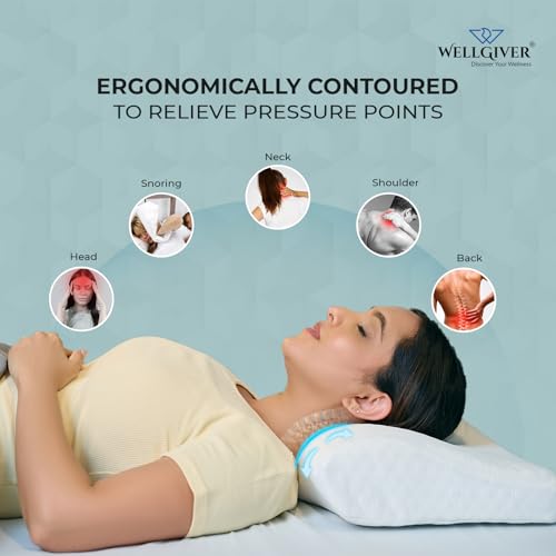 Image of WELLGIVER Cervical Memory Foam Pillow for Neck Pain | 2 Year Warranty | 23 x 14.5 x 4.5 Inch King | Orthopedic Pillow Spondylitis Neck & Shoulder Pain | Washable Jacquard White Cover | Pack of 2