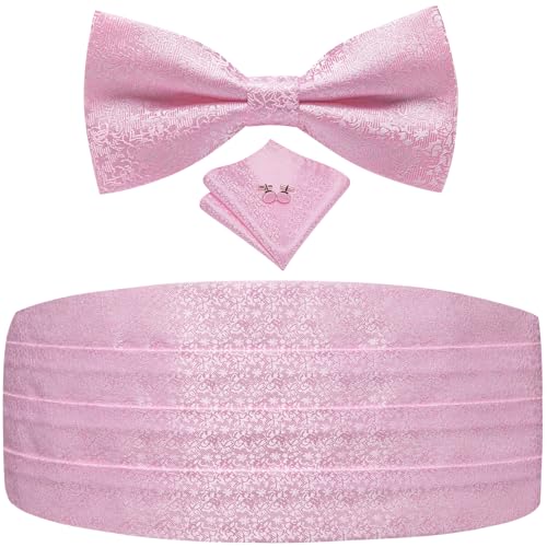 Image of Dubulle Mens Cummerbund and Bow Tie Set Paisley Floral Pretied Bowties for Men Pocket Square Cufflinks Wedding Business