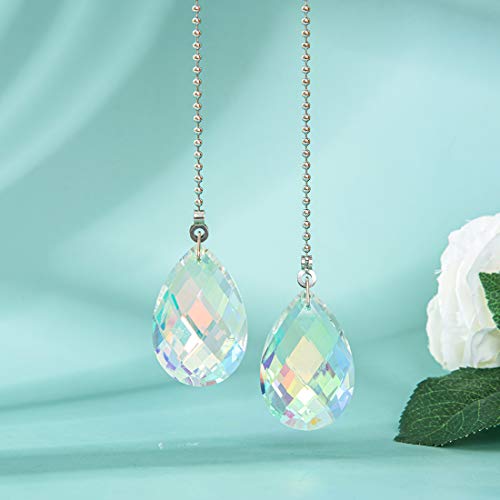 Image of 2 PCS Crystal AB Coating Ceiling Fan Pulls Chain Extender Prisms Drop Gifts