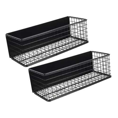 COLLBATH Set of 2 Magnetic Refrigerator Shelf Racks – Large Black Kitchen Organiser for Spice Jars, Snacks, and Tea Bags with Rounded Corners