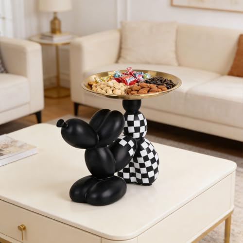 Escultura perro globo cuadriculado negro y blanco con bandeja miniatura 5