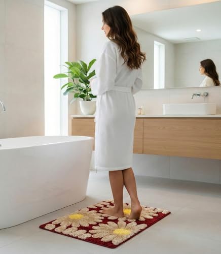 Image of HOMEKART Microfiber Bath Mat 2000 GSM, Super Soft & Absorbent Anti-Skid Bathroom Floor Mat, Quick Dry Door Mat for Bathroom, Bedroom & Kitchen (40x60 cm, Maroon) Pack of 1