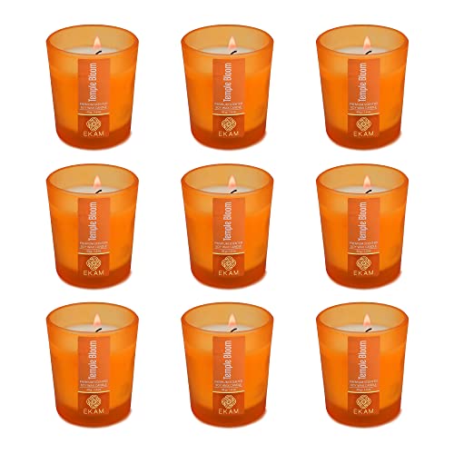Image of EKAM Temple Bloom Votive Soy Wax Scented Candle, 40 Grams, 10 Hours Burn Time| Long Lasting Premium Candles | Ideal for Home Decor | Gifting & Aromatherapy (Pack of 9)