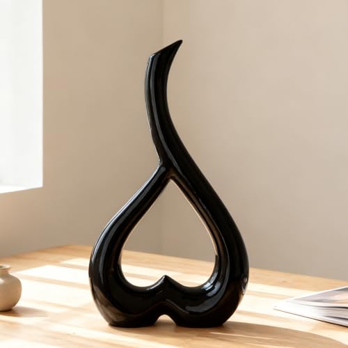 Arawat Jarrón De Cerámica Negro Corazón Floreros Deco Salón Moderno Florero Tulipán Florero Mesa Deco Jarrón para Flores Hierba De La Pampa Deco Estética Nórdica Floreros Boda Regalo 26 Cm