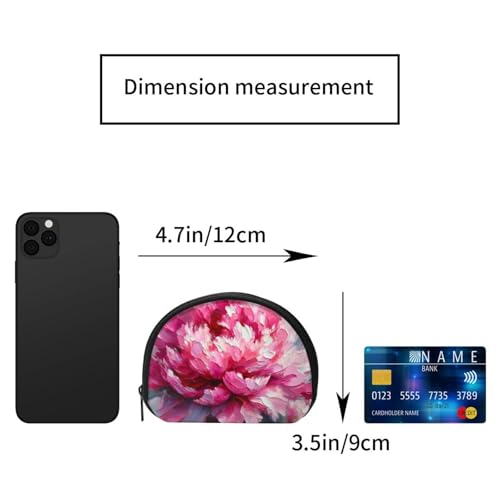 Portable Coin Purse Peony-Flower-Painting Mini Zippered Money Pouch Card Holder2