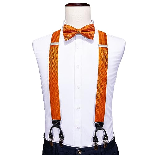 Image of YOHOWA Men Suspenders 6 Clips Strength Adjustable Y Braces Pre-Tied Bow Tie Set Formal Wedding Party