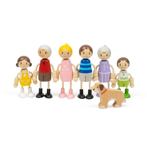 Bigjigs Toys Poupées familiales générationnelles Ensemble de 7 Personnages en Bois pour Maison de poupée | Familles Miniatures, Enfants, Parents,...
