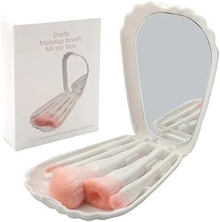 Generic Seashell Makeup Brush Set with Mirror, Powder, Lipstick, Eyeshadow, Cream Brush, Beauty Tool, White