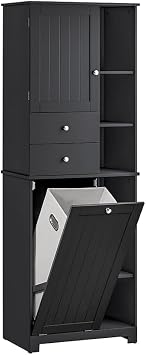 SoBuy Tall Tilt-Out Laundry Hamper Cabinet with Removable Basket and Shelves, Freestanding Laundry Storage Cabinet for Laundry Room or Bathroom, Black BZR104-SCH