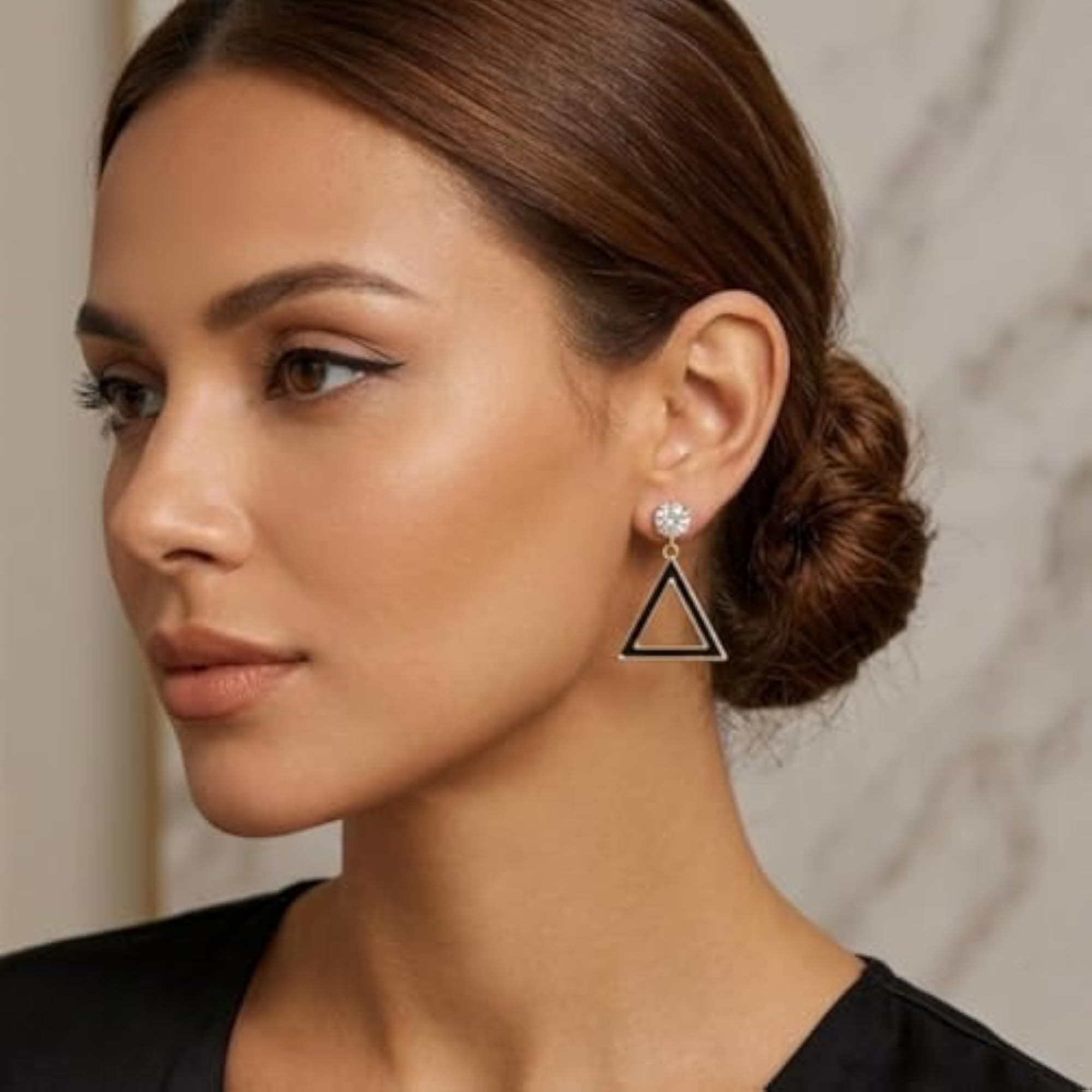 American Diamond Triangular Drop Dangle Earrings, Celebrity Inspired