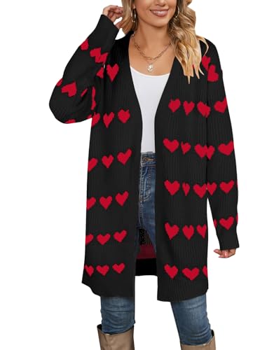 Image of Alsol Lamesa Women's Long Sleeve Heart Cardigan Sweaters V Neck Open Front Knit Coat