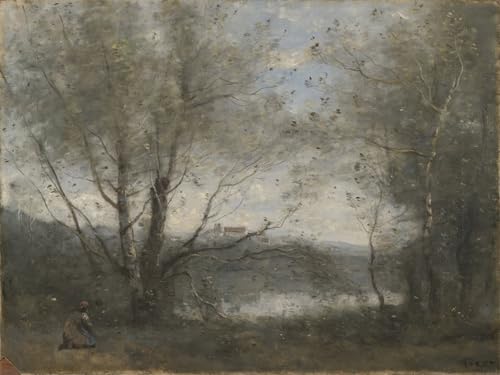 Graffiti Art Mural un étang à travers les arbres affiche Corot de qualité supérieure