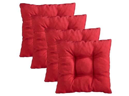 Traumnacht Stuhlkissen Cozy 4er Set, Bequeme Sitzkissen für Gartenstuhl, Küche oder Esszimmer, Indoor u. Outdoor, 38 x 38 x 6 cm, rot