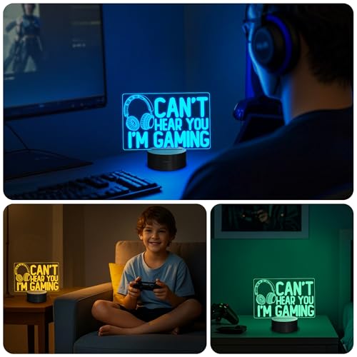 Can't Hear You I'm Gaming Night Light, Headset Graphic Video Games Gamer Gift Funny 3D Illusion Lamp 16 Colors Changing Touch & Remote Control for Men Teenagers Boy Kids