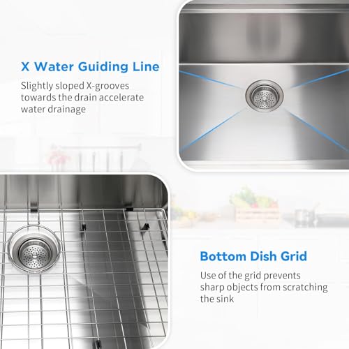 32" x 19" Multifunctional Undermount Workstation Kitchen Sink S304 Stainless Steel Handmade Modern Single Bowl Kitchen Sink with Accessories and Integrated