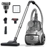 Aspiron Canister Vacuum Cleaner, 40Kpa Bagless Vacuum Cleaners, 4QT Large Dust Cup, Double HEPA Filter, Retractable Cord, 1600W Lightweight Vacuum Cleaner with 5 Tools for Hard Floors, Black