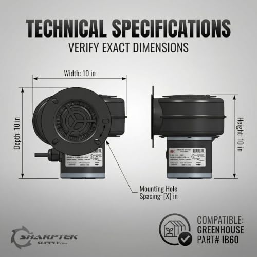 Image of IB60 Inflation Blower - 60 CFM, 115v, w /AC Cord | Exact Fit Replacement for Greenhouse IB60 | Sharptek Supply OEM