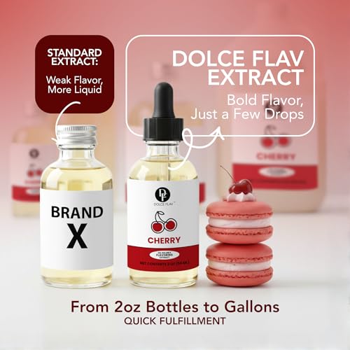 Dolce Flav Cherry Extract – 2 Ounce Oil-Soluble Kosher, Sugar-Free, Concentrated Fruity Flavor for Candy, Chocolates & Desserts, Includes Measured Dropper