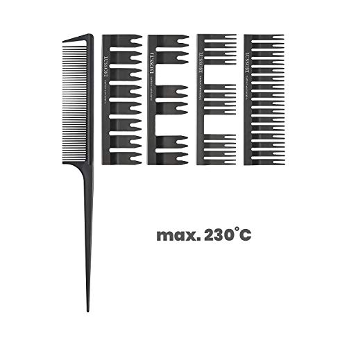 Foto von T4B LUSSONI DC 500 Stielkamm Set mit 4 Aufsätzen für Alle Haartypen aus Kohlenstoff, Strähnenkamm Färbekamm für Haarfärben und Haarstyling, für Männer und Frauen