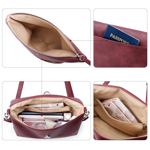 Image of KALIDI Vintage Vegan Leather Crossbody Bag PU Shoulder Bag Handbag Multiple Pockets Adjustable Removable Strap Women