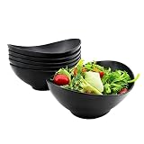 Oval Salad Bowls 34oz, Bamboo Fiber Serving Bowls Set of 6, 8.8' Large Bowls for Kitchen Eating & Restaurant, Deep Soup Bowls Set for Salad, Fruit ,Pasta ,Vegetable, Ramen, Dishwasher Safe, Black