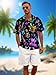 REVENEVER Funny Hawaiian Shirts for Men Short Sleeve Button Down Casual Shirts Summer Neon DJ Cat Guitar Pattern Print Glow Party Shirt