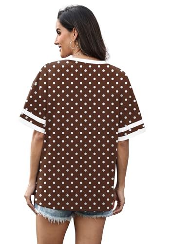Image of WIHOLL Womens T Shirts Loose Fit Short Sleeve Tees V Neck Color Block Summer Tops 2026 Fashion S-4XL