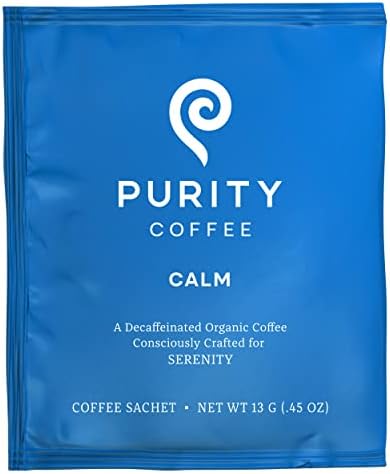 Purity Coffee CALM Decaf Medium Roast Organic Coffee - USDA Certified Organic Specialty Grade Arabica Single-Serve Packets - Third Party Tested for Mold, Mycotoxins & Pesticides - 5 ct Box