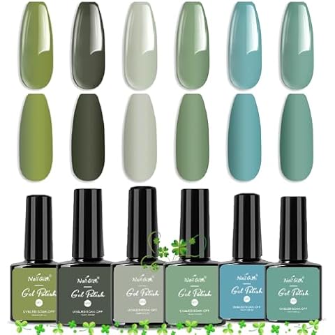 NAILGIL Gel Nail Polish Set Green, 6 Colors Soak Off Olive Turquoise Sage Nail Gel Mint Army Teal Green U V Nail Polish with Nail Stickers, Gift for Women DIY at Home 10ml Cover