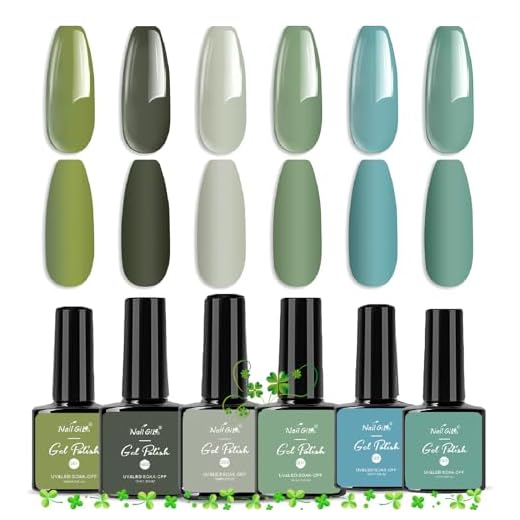 NAILGIL Gel Nail Polish Set Green, 6 Colors Soak Off Olive Turquoise Sage Nail Gel Mint Army Teal Green U V Nail Polish with Nail Stickers, Gift for Women DIY at Home 10ml