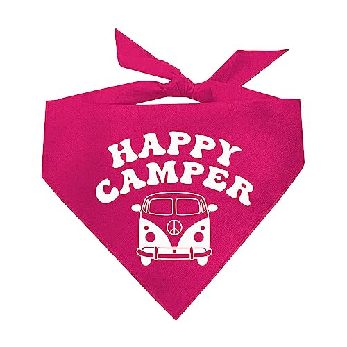 Happy Camper Dog Bandana | 100% Cotton | Made in USA | Hiking | Camping | Outdoors | Nature |Hot Pink, X-Small (799)