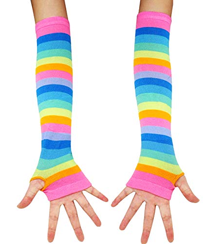 Image of YELAIVP Over Knee Rainbow Thigh High Socks Gloves Set Cosplay Accessories Arm Leg Warmers for Girls