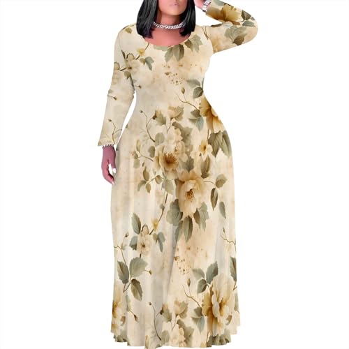 Image of PinkPatty Plus Size Maxi Dresses for Women Long Sleeve Crew Neck Casual Fall Dress with Pockets