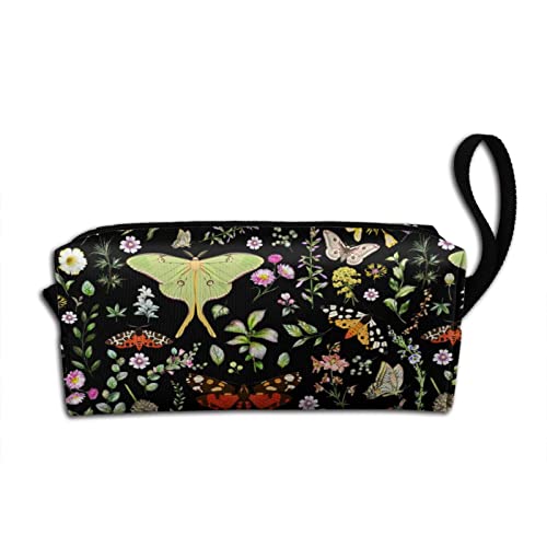 Butterflies Moths Flower Makeup Bag For Women, Portable Cosmetic Bag Zipper Pouch Travel Toiletry Organizer Bag