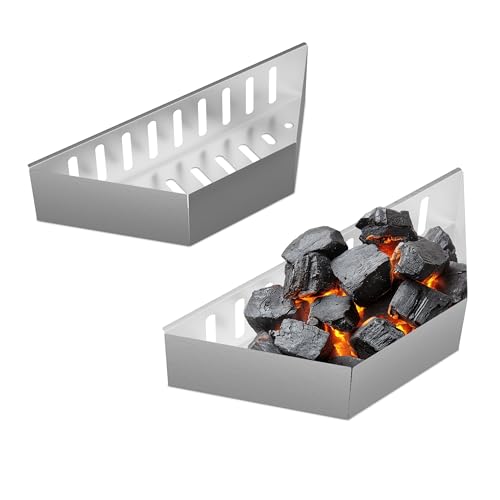 Relaxdays Kohlekorb Kugelgrill, 2er Set, HxBxT: 7,5x38x12 cm, direktes & indirektes Grillen, Stahl, Kohleschale, Silber