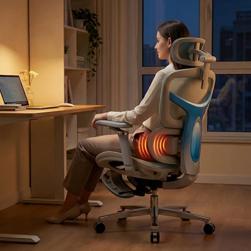 Image of Ergonomic Office Chair with Footrest & Massage Lumbar Support - Adjustable Seat Depth & Back Height Reclining Big and Tall 400LBS Mesh Chair, 4D Headrest & 6D Armrests, for Home Office(Gray Rainbow)