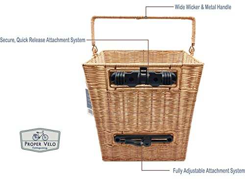 Sunnyside Wicker Pannier - Durável, Rattan, Quick-Release, Cesta de armazenamento traseira para bici