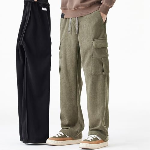 Mens Sweatpants Corduroy Fleece Open Bottom Straight Leg Cargo Casual Athletic Winter Warm Pants with Multi Pockets3